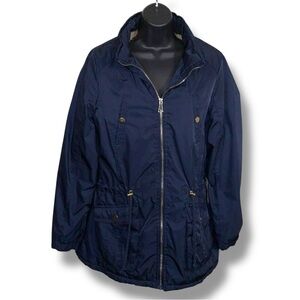 Large Snobbish Navy Blue Coat Faux Sherpa Lined Cozy Ski Style Zip Closure